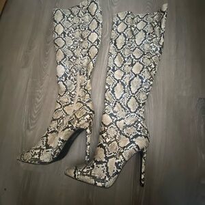 PrettyLittleThing Snakeskin Heeled Boots